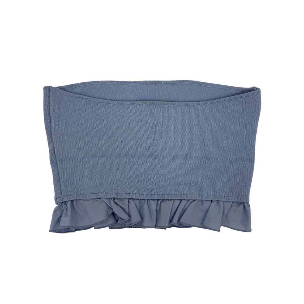 Zara Light Blue Ruffle Corset Bandeau Crop Top | Coastal Cowgirl Balletcore Boho - Picture 8 of 16